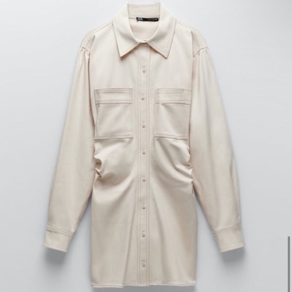 Zara Cream Ruched Denim Dress - Picture 2 of 7